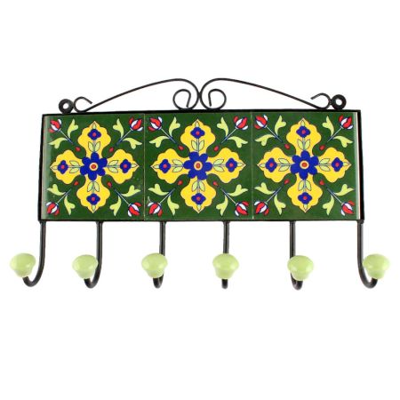 Forest Green With Yellow Flower Ceramic Tile Hook Online